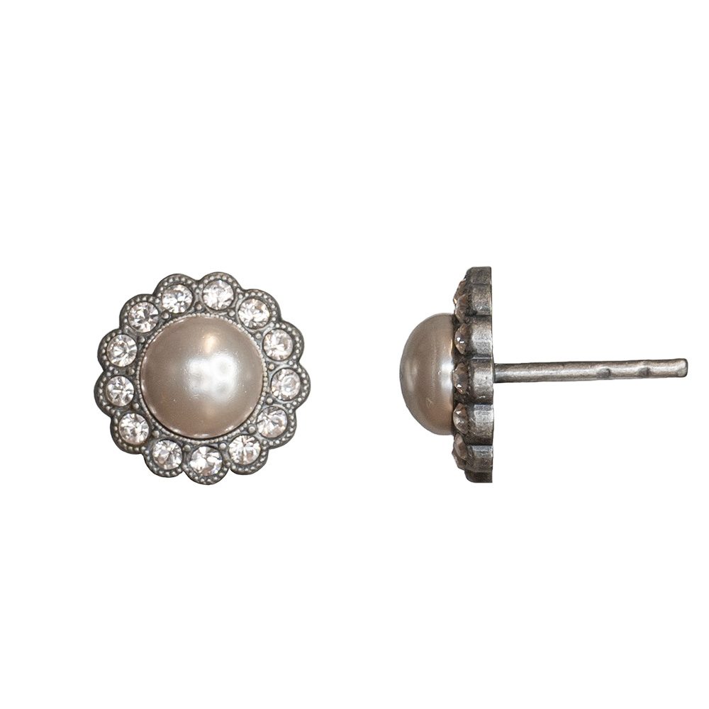 Ohrstecker "Perle mit Kranz pp9", antik versilbert