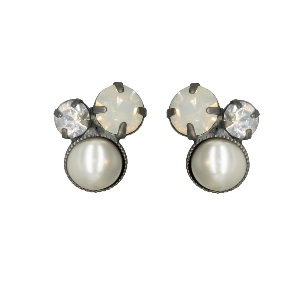 Ohrstecker "3er" mit Perle, antik versilbert